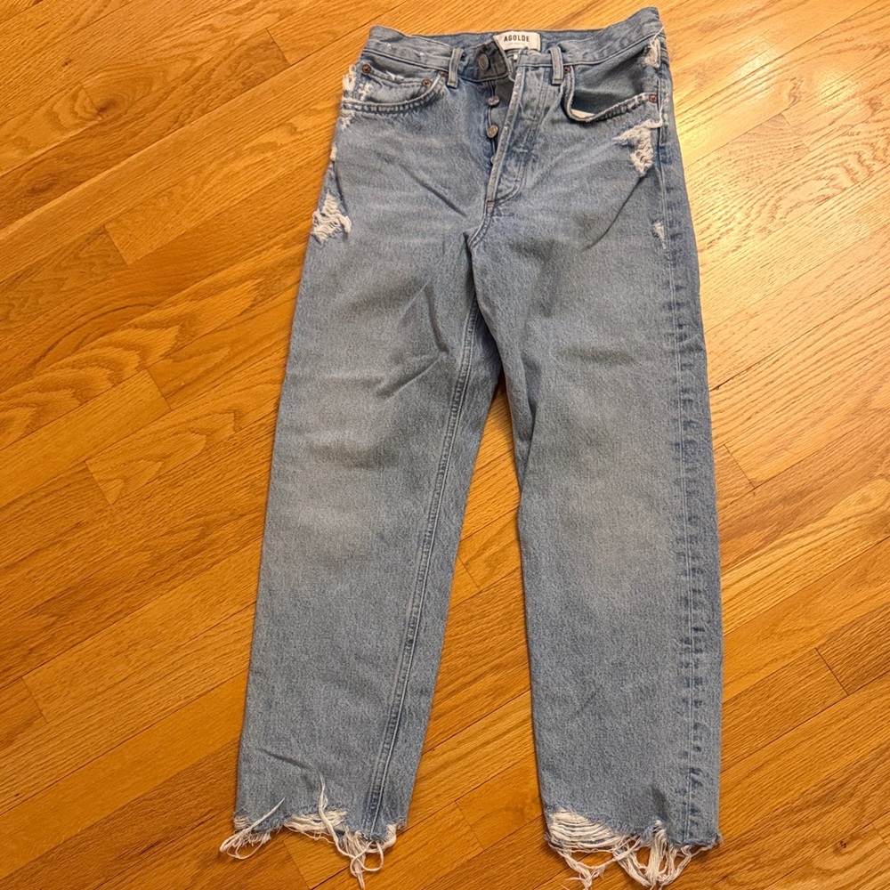 Agolde Light Blue Distressed Cropped Jeans